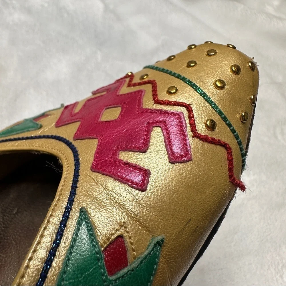 Margaret Jerrold Vintage 80s Leather Flats Aztec Southwestern Print Womens 6.5